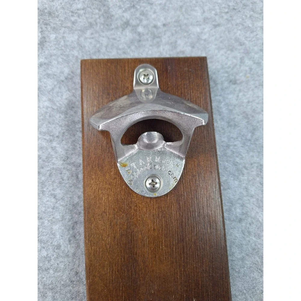 STARR X Magnetic Wall Mount Bottle Opener Wood Plaque DropAndCatch Brown Silver